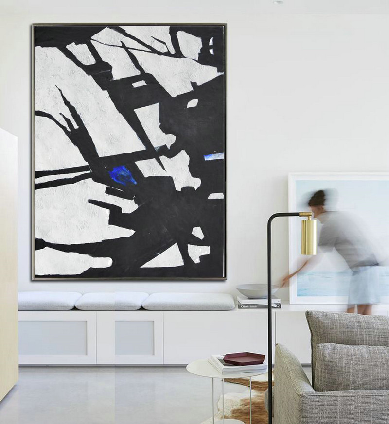 Extra Large Abstract Painting On Canvas,Black And White Minimal Painting On Canvas - Home Canvas Wall Art